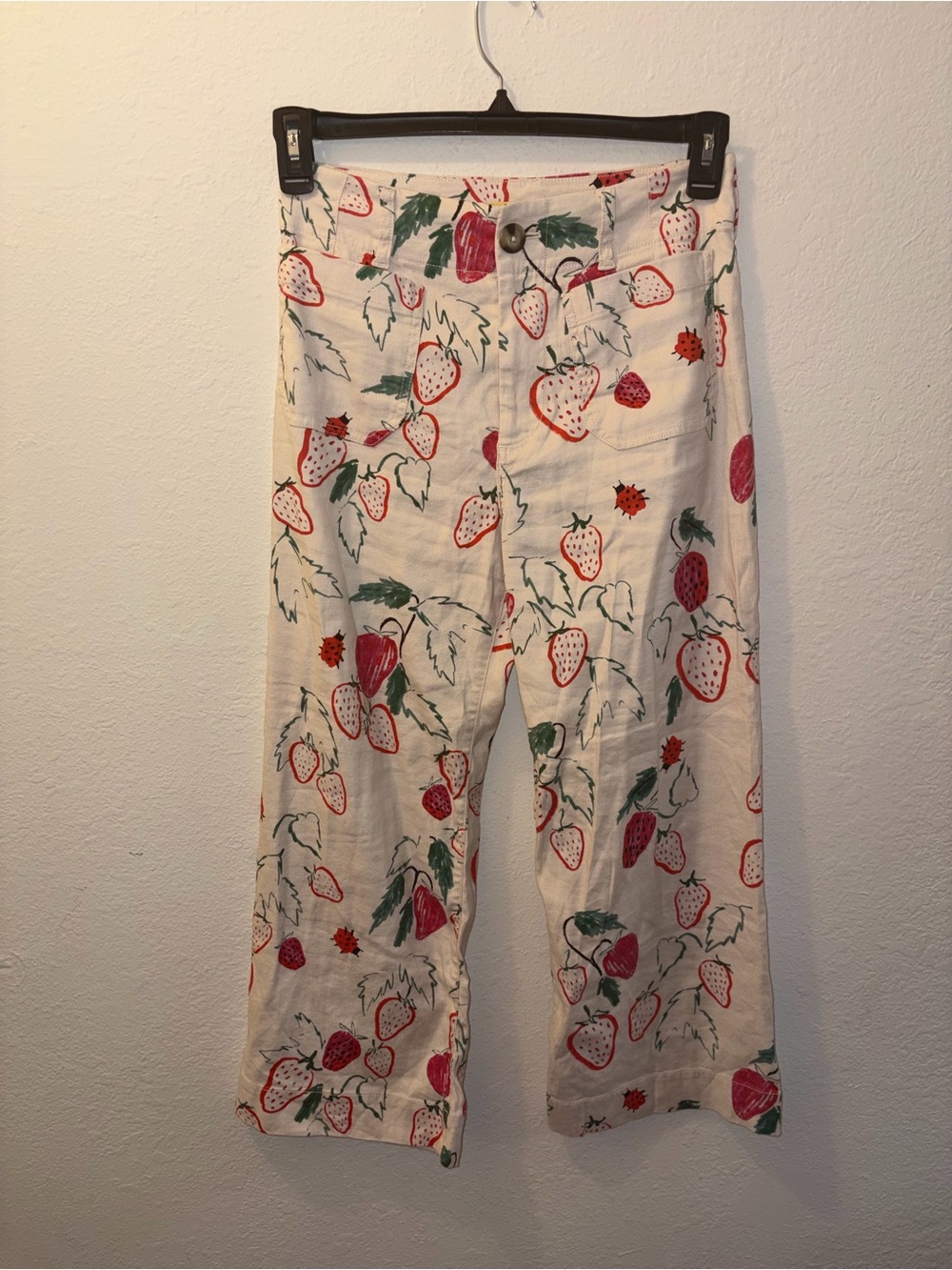 Women’s watercolor Phthalo Ruth Colette strawberry print Crop Wide Leg by Maeve